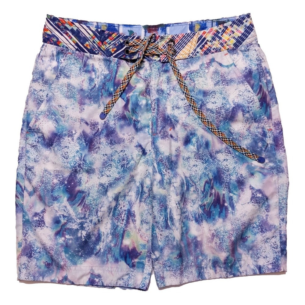 ROBERT GRAHAM Men's Swim Trunks Board Shorts Blue‎ Purple Tie Dye ~ 30